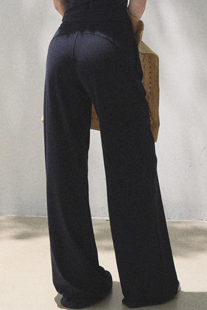 Lace-Up Top &amp; Wide Leg Pants Set-Up