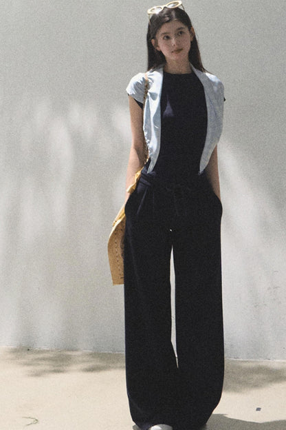 Lace-Up Top &amp; Wide Leg Pants Set-Up