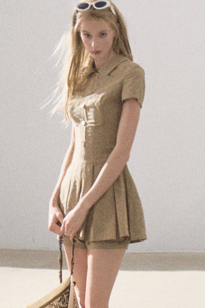 Pleated Textured Shirt Dress