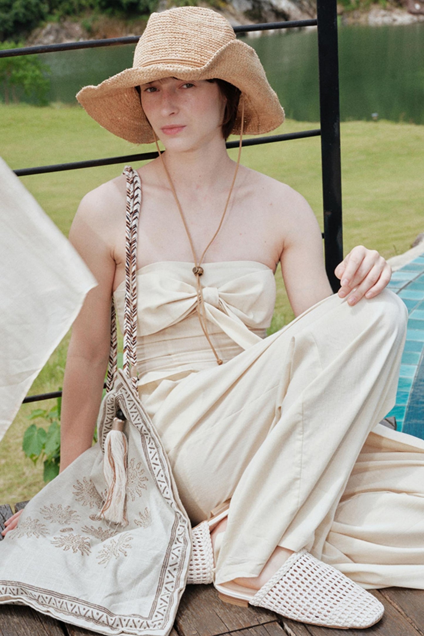 Eternal River Bandeau Top Wide-Leg Trousers Set-Up