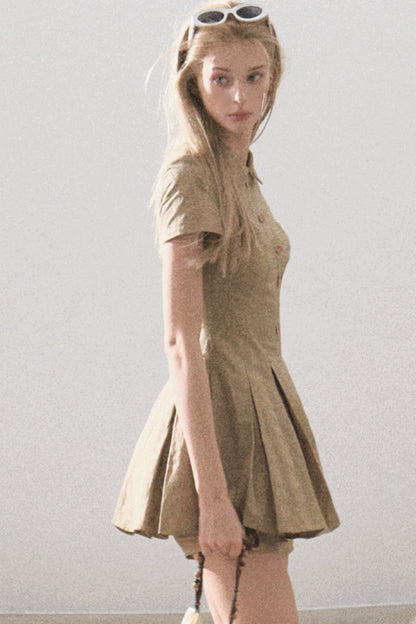 Pleated Textured Shirt Dress