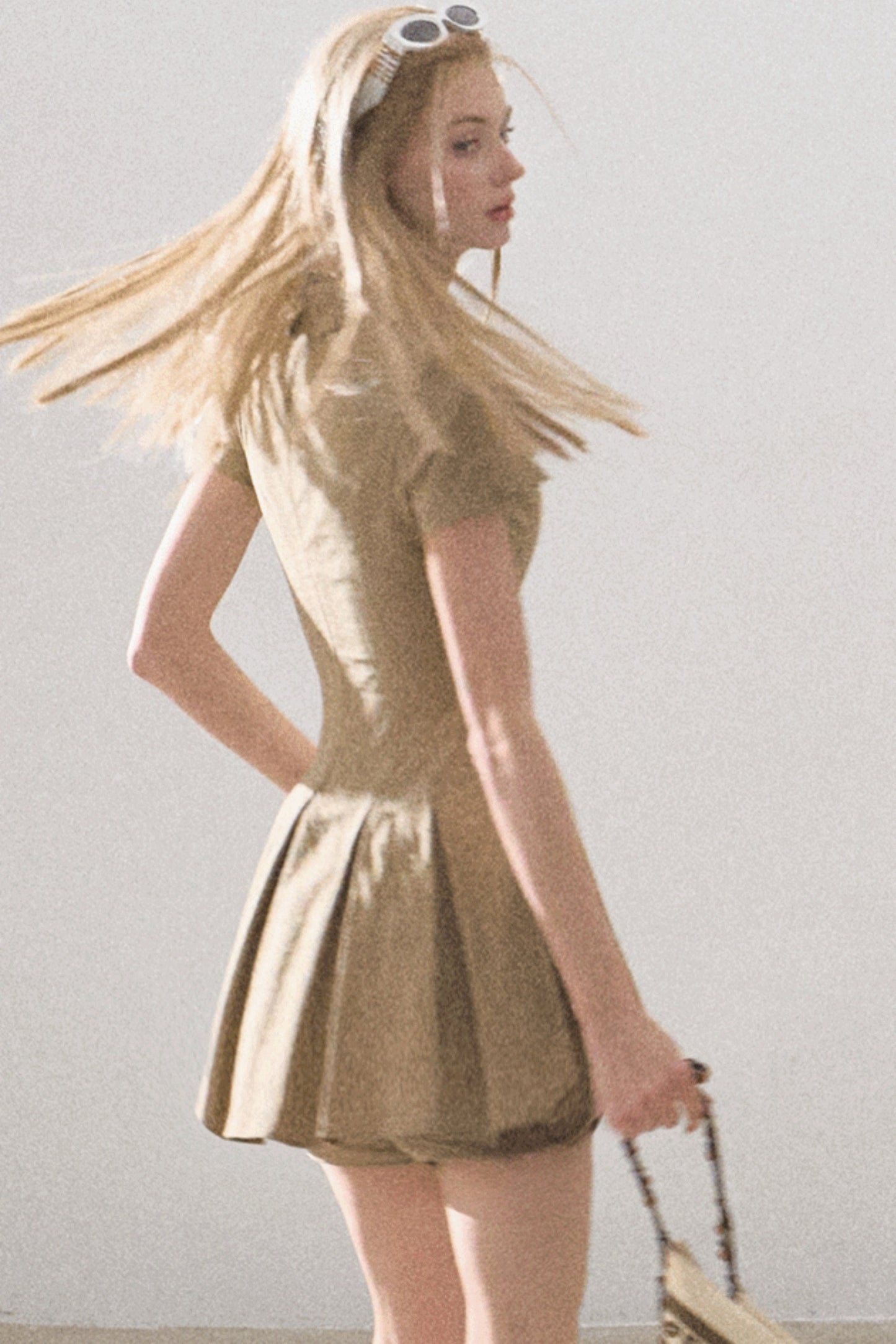 Pleated Textured Shirt Dress