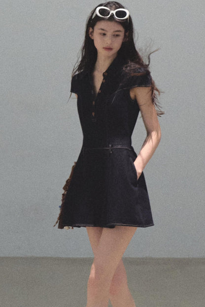 Summer Cicadas Denim V-Neck Waist Dress