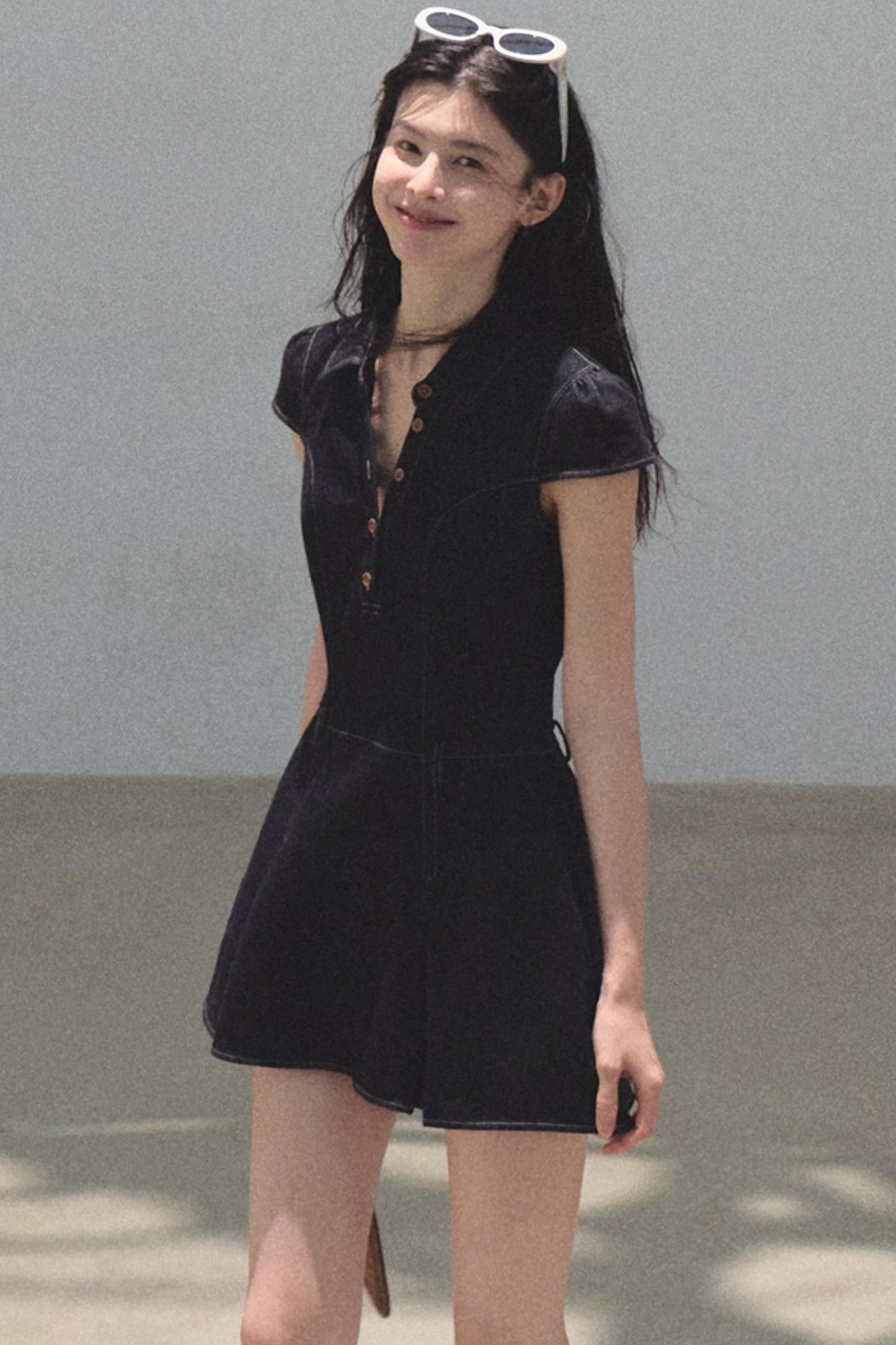 Summer Cicadas Denim V-Neck Waist Dress