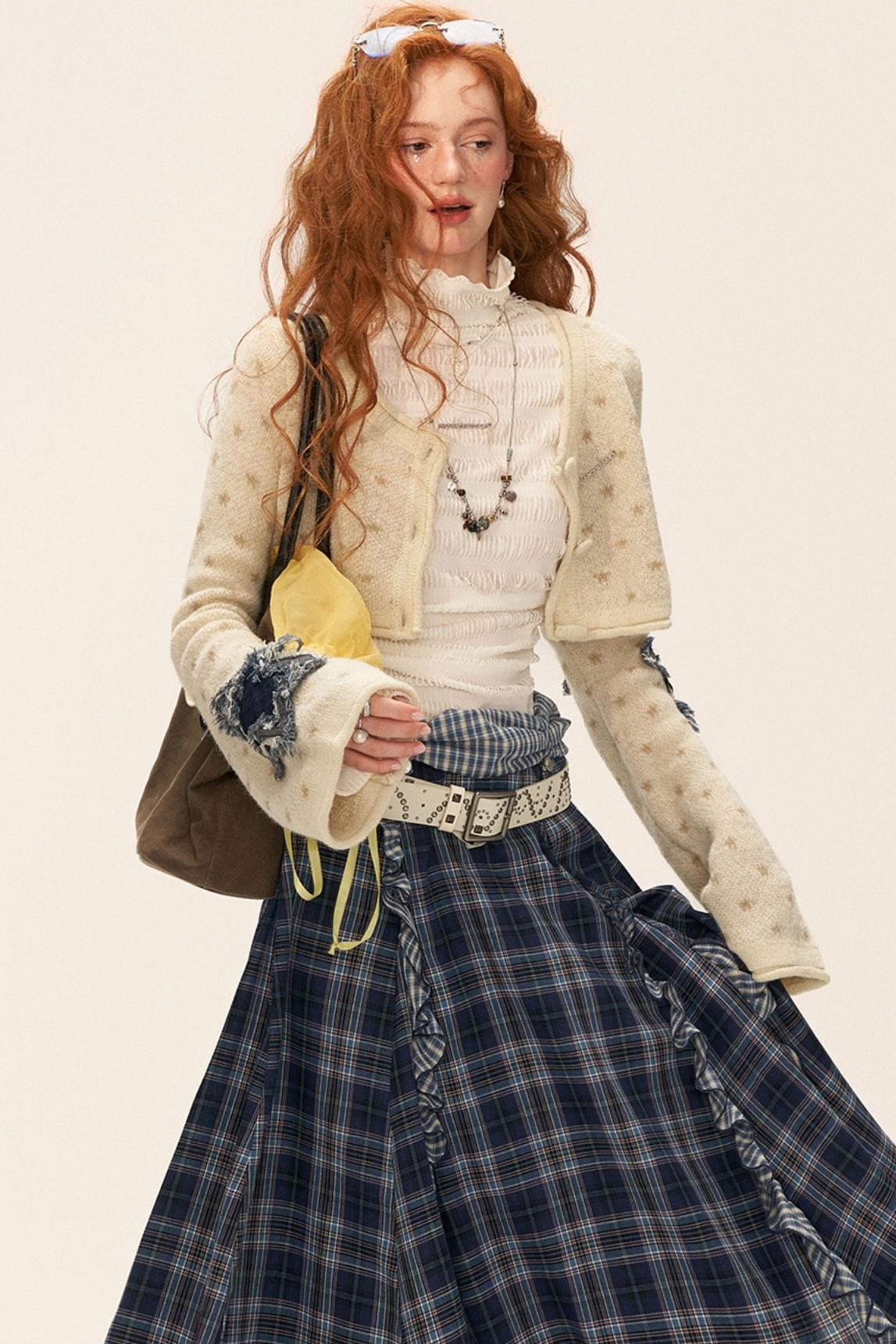 Star Patch Cropped Sweater Jacket