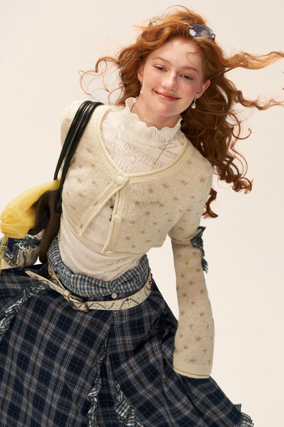 Star Patch Cropped Sweater Jacket