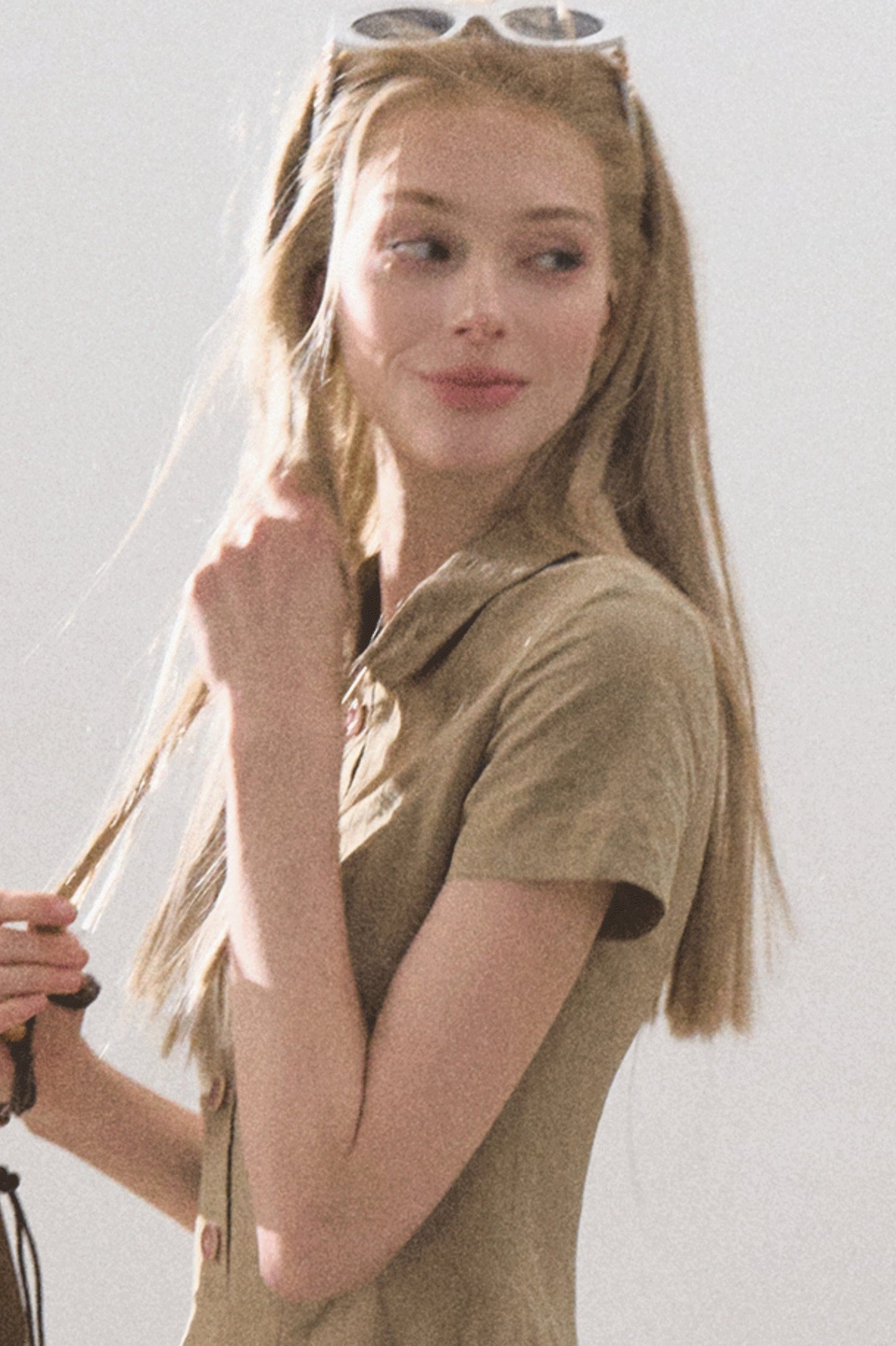 Pleated Textured Shirt Dress