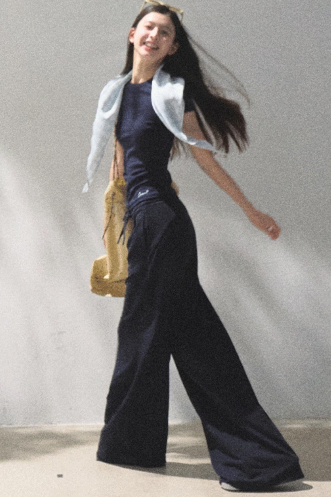 Lace-Up Top &amp; Wide Leg Pants Set-Up