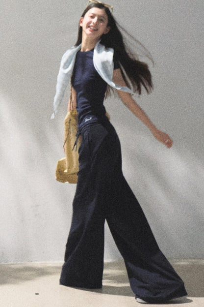 Lace-Up Top &amp; Wide Leg Pants Set-Up