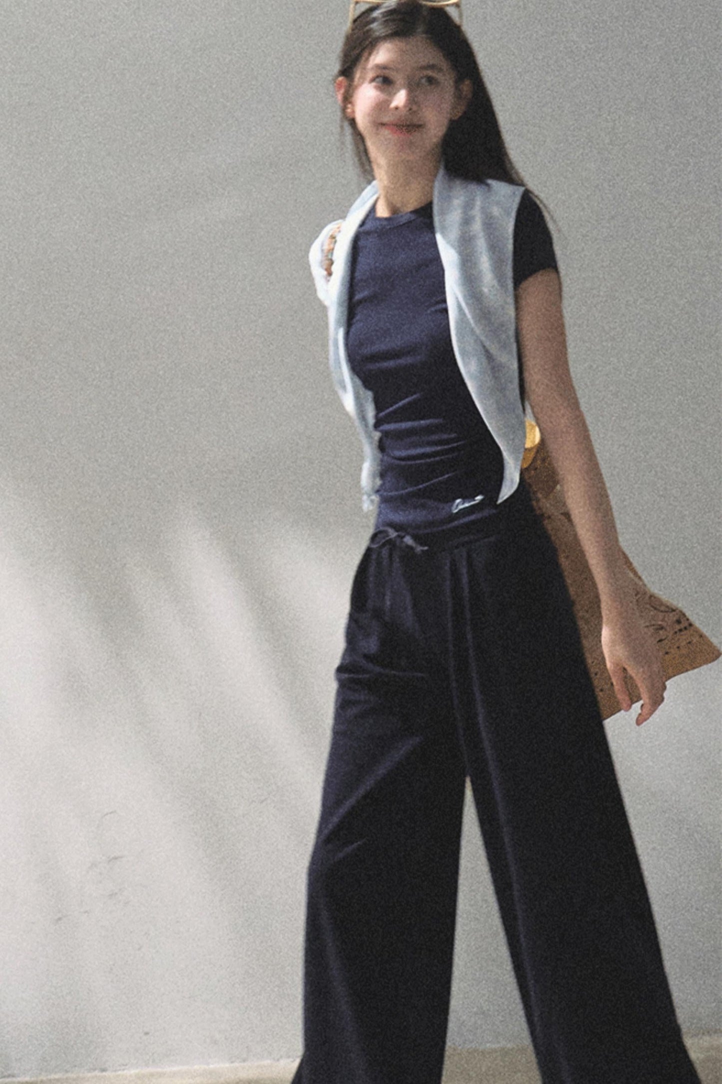 Lace-Up Top &amp; Wide Leg Pants Set-Up