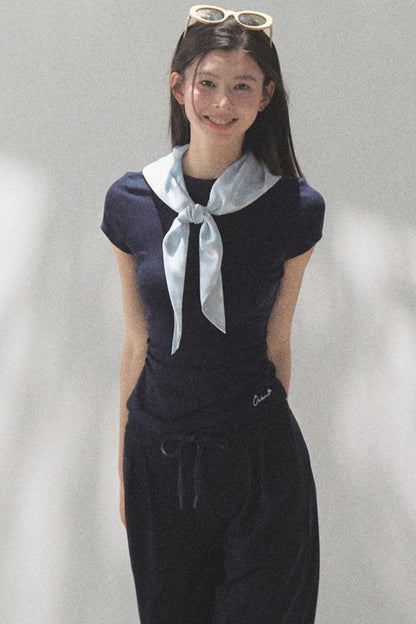 Lace-Up Top &amp; Wide Leg Pants Set-Up