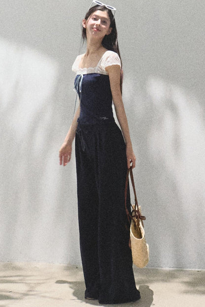 Lace-Up Top &amp; Wide Leg Pants Set-Up