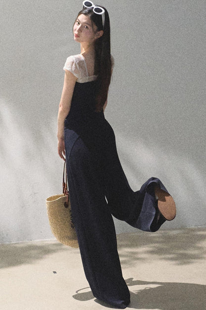 Lace-Up Top &amp; Wide Leg Pants Set-Up