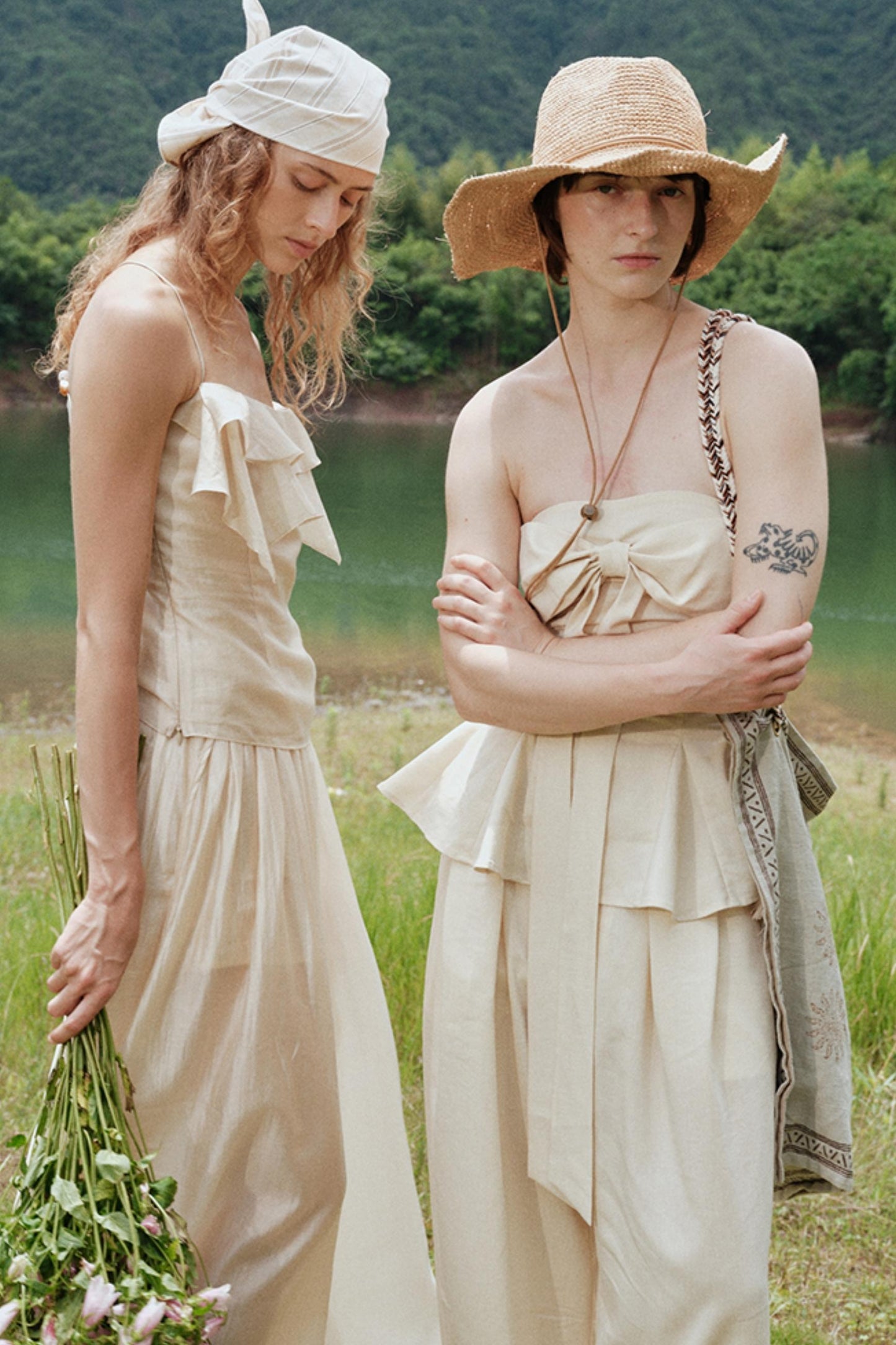 Eternal River Bandeau Top Wide-Leg Trousers Set-Up