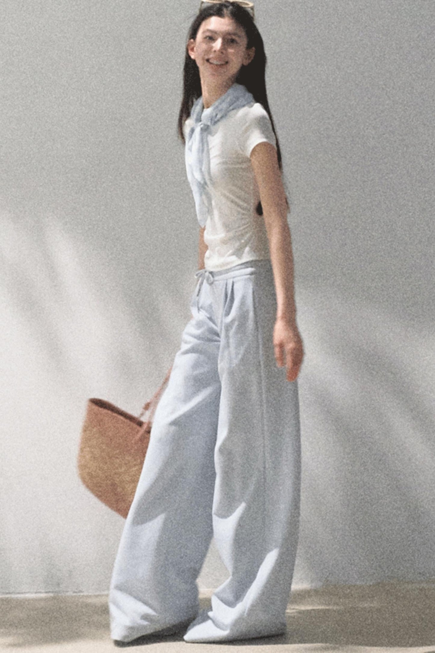 Lace-Up Top &amp; Wide Leg Pants Set-Up