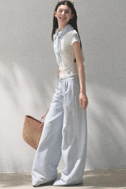 Lace-Up Top &amp; Wide Leg Pants Set-Up