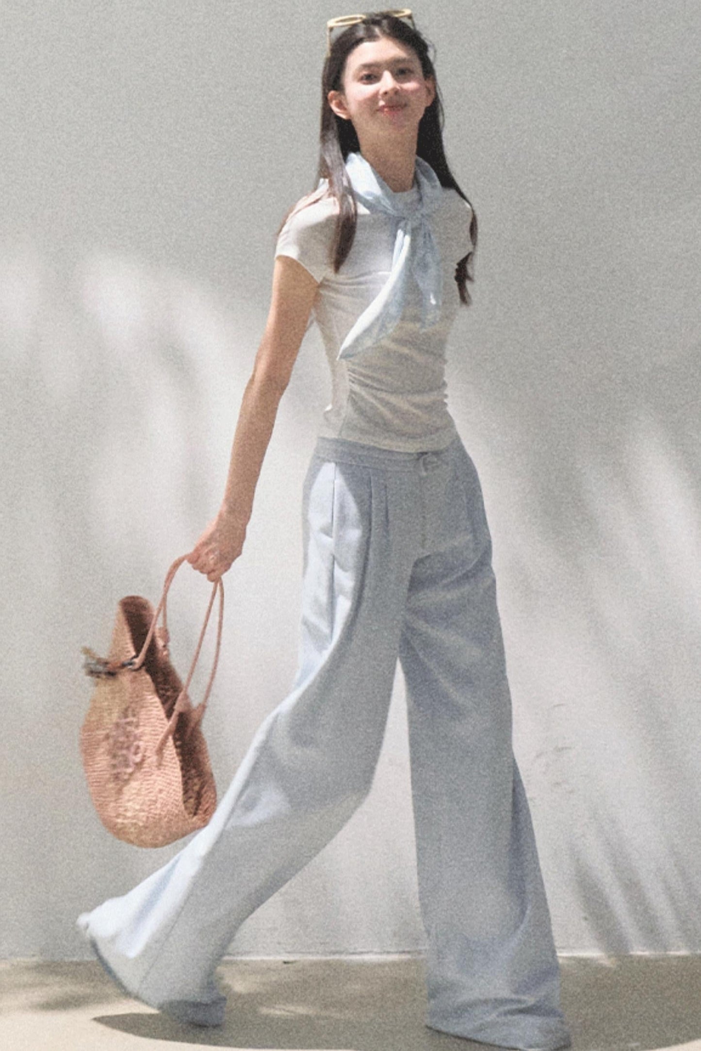 Lace-Up Top &amp; Wide Leg Pants Set-Up