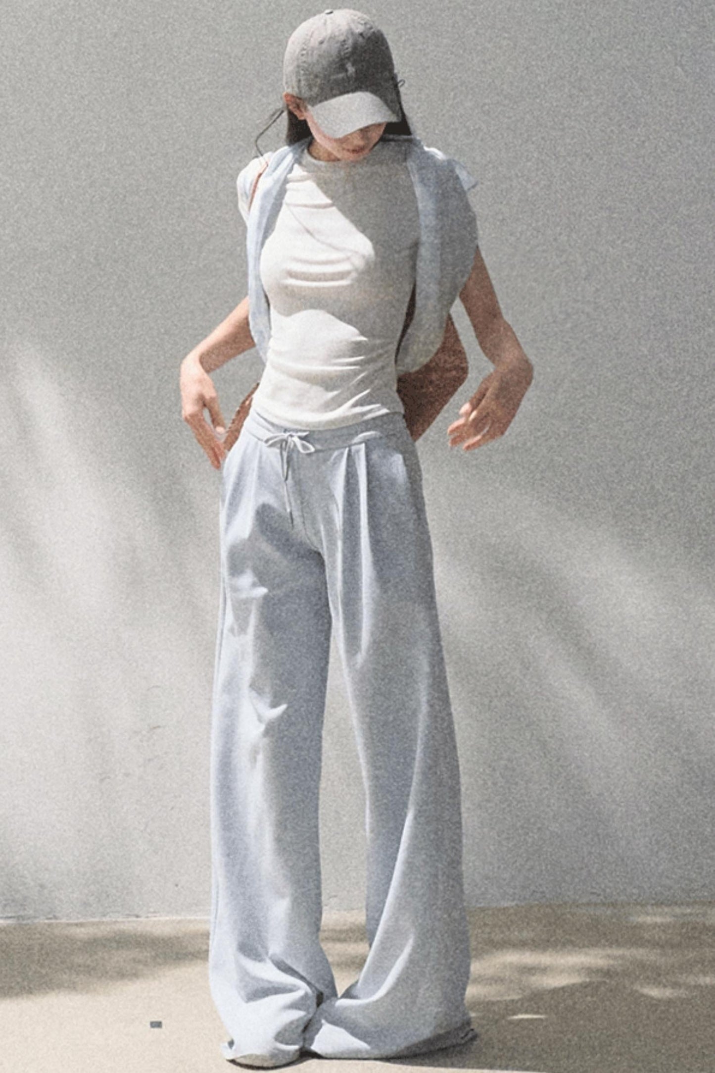 Lace-Up Top &amp; Wide Leg Pants Set-Up