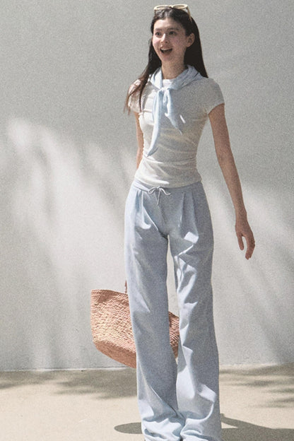 Lace-Up Top &amp; Wide Leg Pants Set-Up