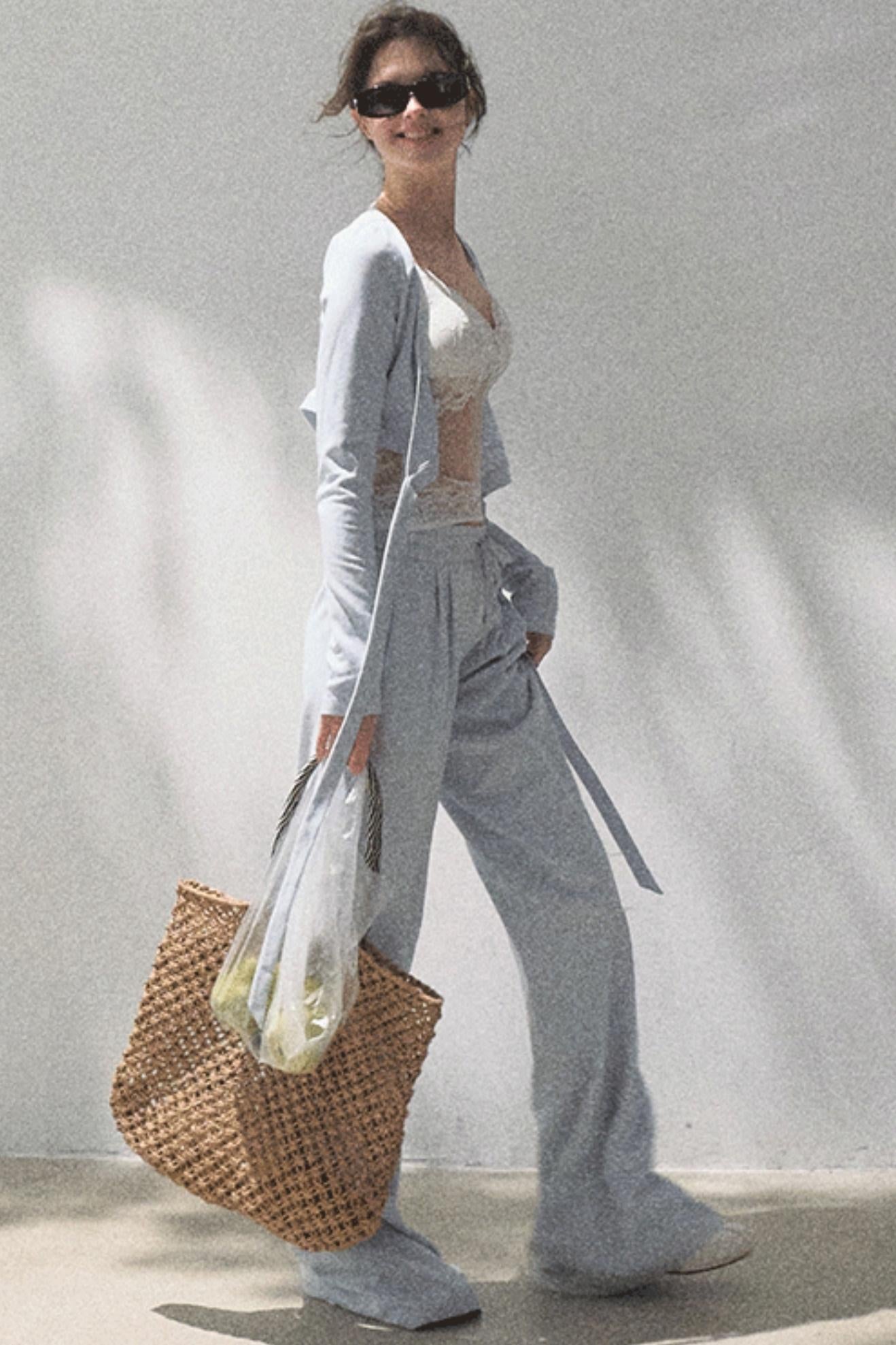 Lace-Up Top &amp; Wide Leg Pants Set-Up