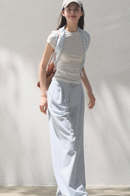 Lace-Up Top &amp; Wide Leg Pants Set-Up