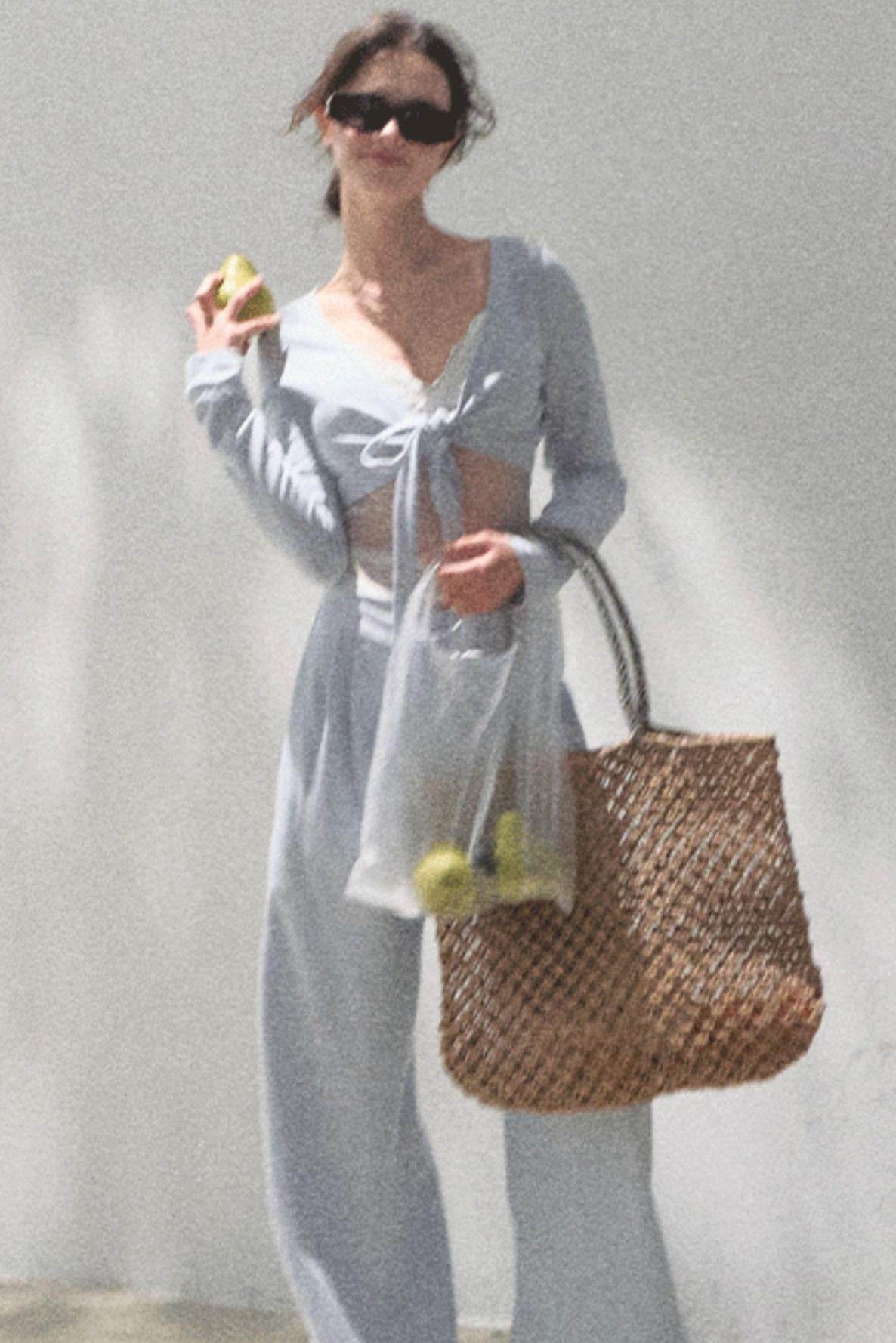 Lace-Up Top &amp; Wide Leg Pants Set-Up