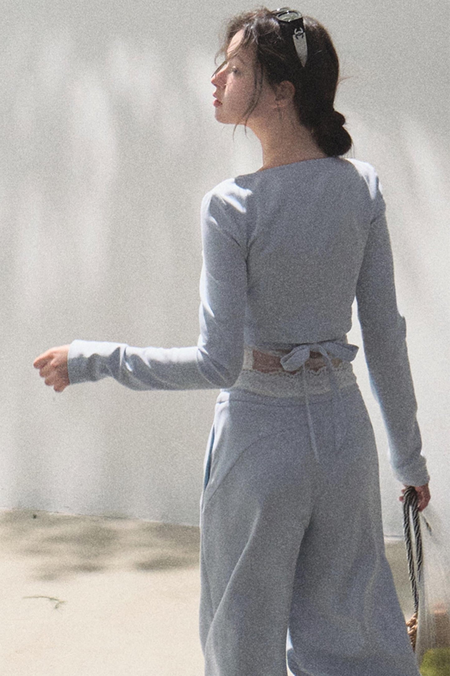 Lace-Up Top &amp; Wide Leg Pants Set-Up