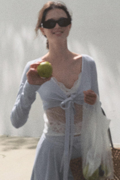 Lace-Up Top &amp; Wide Leg Pants Set-Up