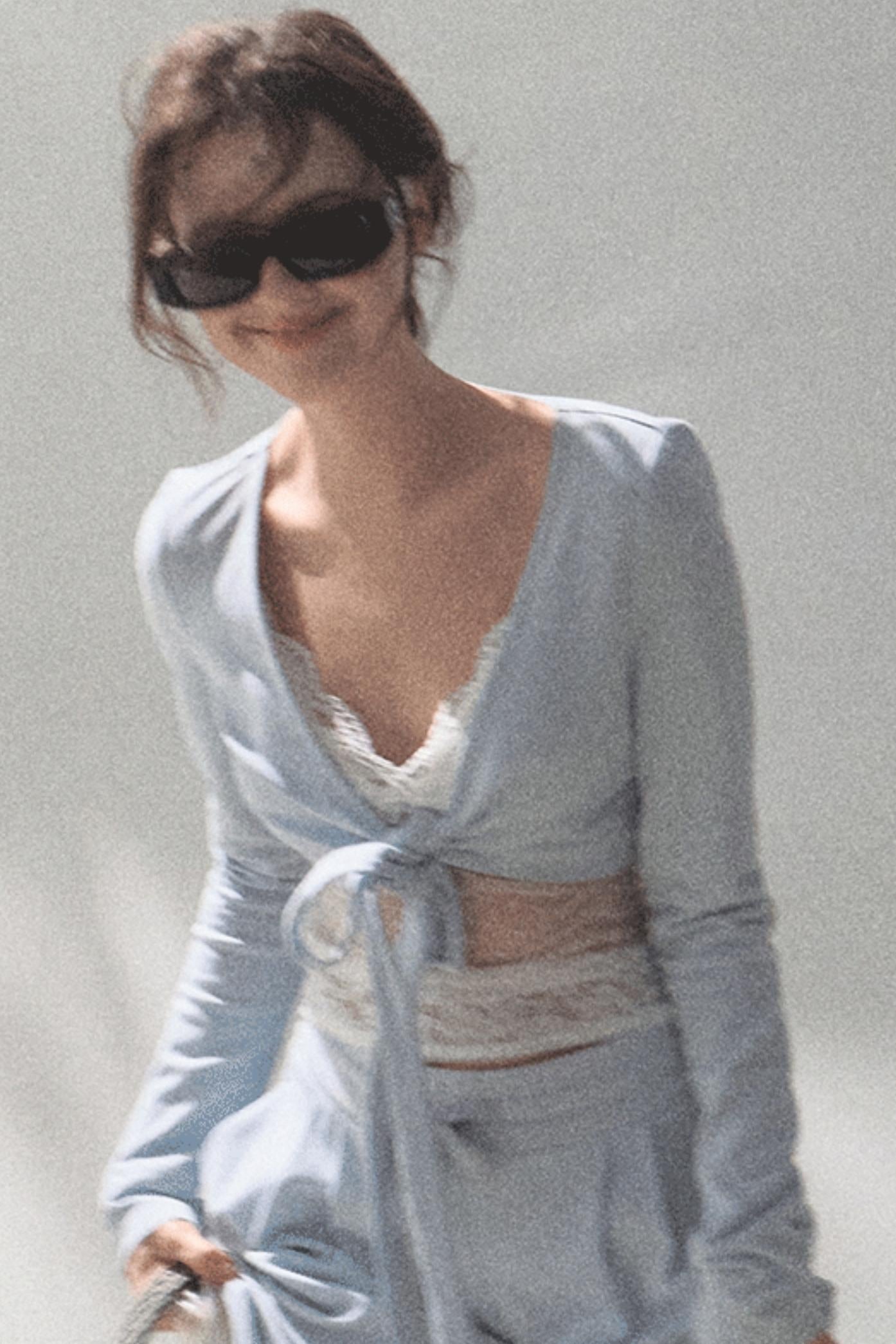 Lace-Up Top &amp; Wide Leg Pants Set-Up