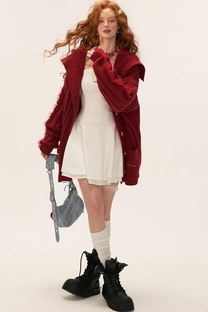 Lapel Knitted Loose Sweater Jacket