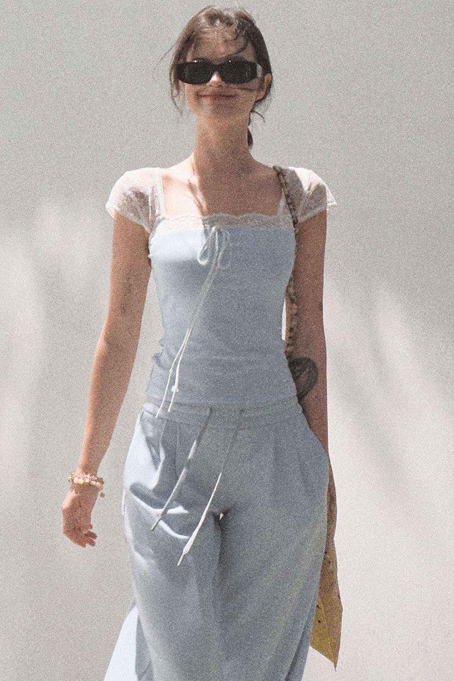 Lace-Up Top &amp; Wide Leg Pants Set-Up