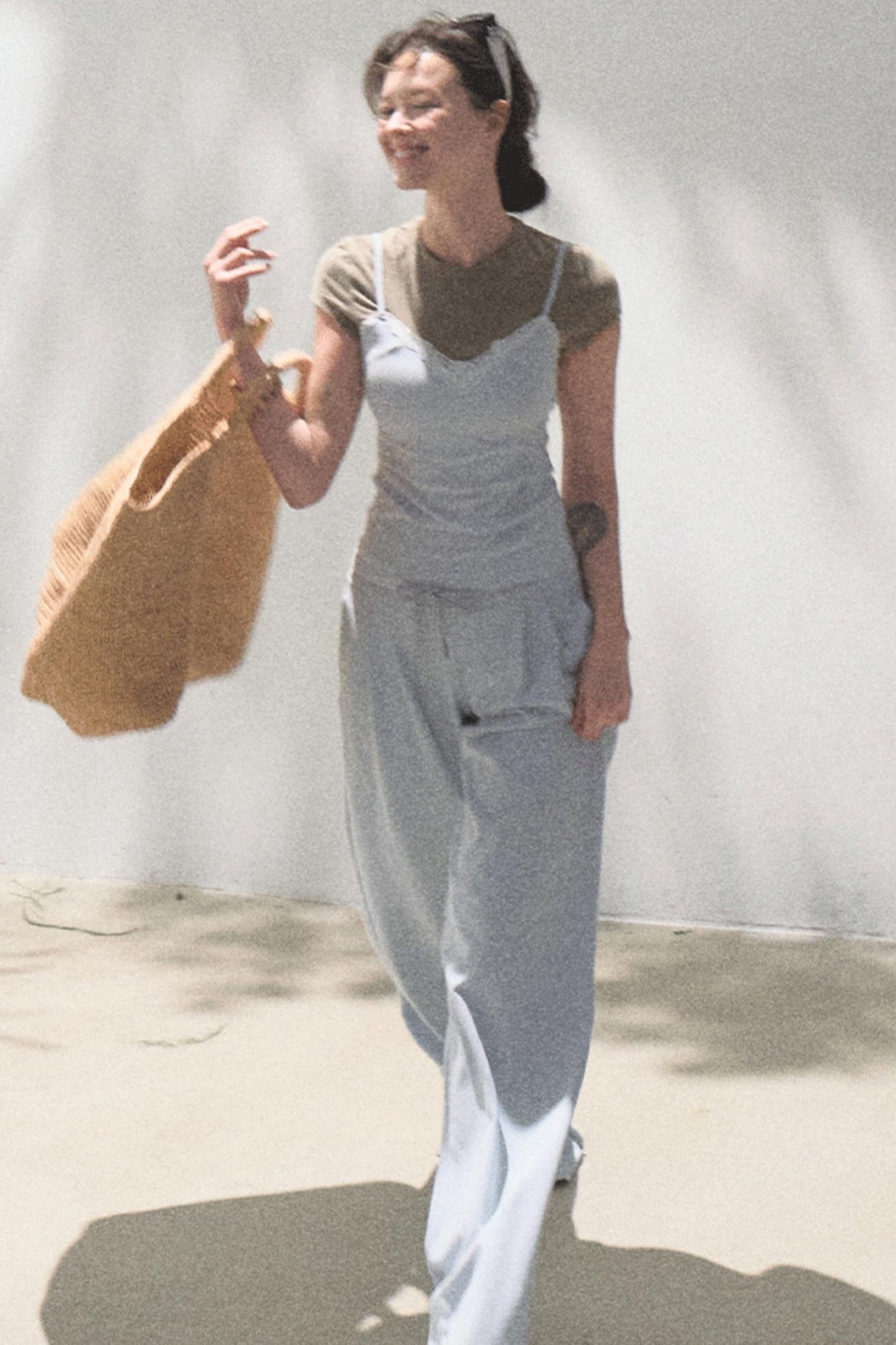 Lace-Up Top &amp; Wide Leg Pants Set-Up