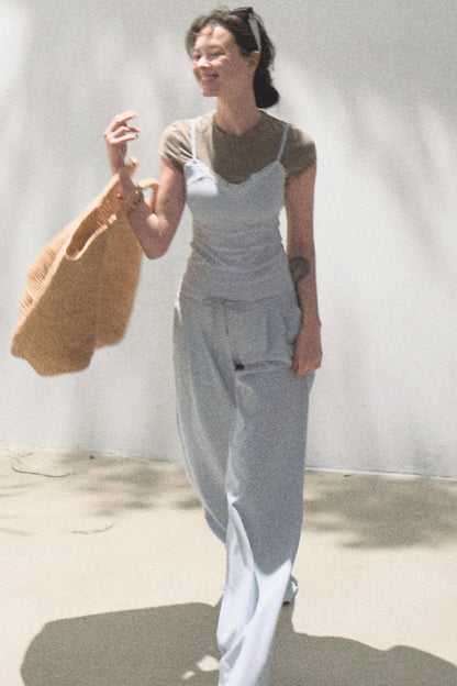 Lace-Up Top &amp; Wide Leg Pants Set-Up