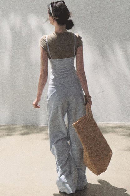 Lace-Up Top &amp; Wide Leg Pants Set-Up