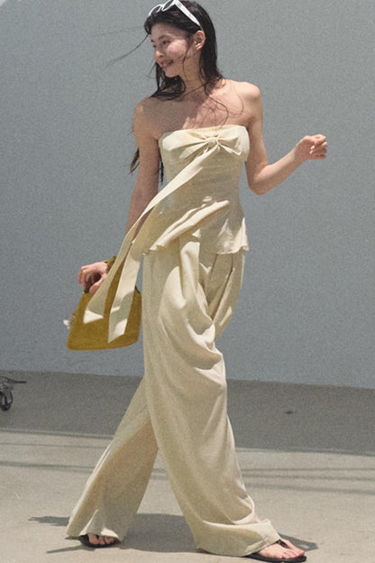 Eternal River Bandeau Top Wide-Leg Trousers Set-Up