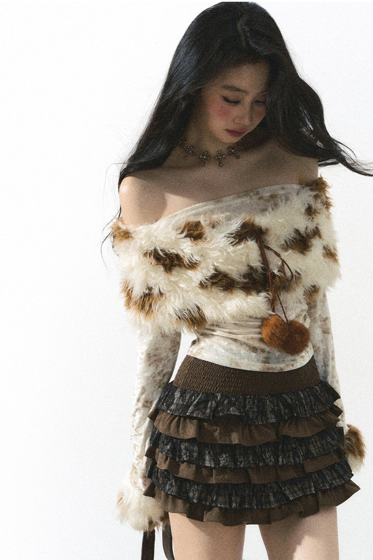 Korean One Shoulder Cropped Knit Top