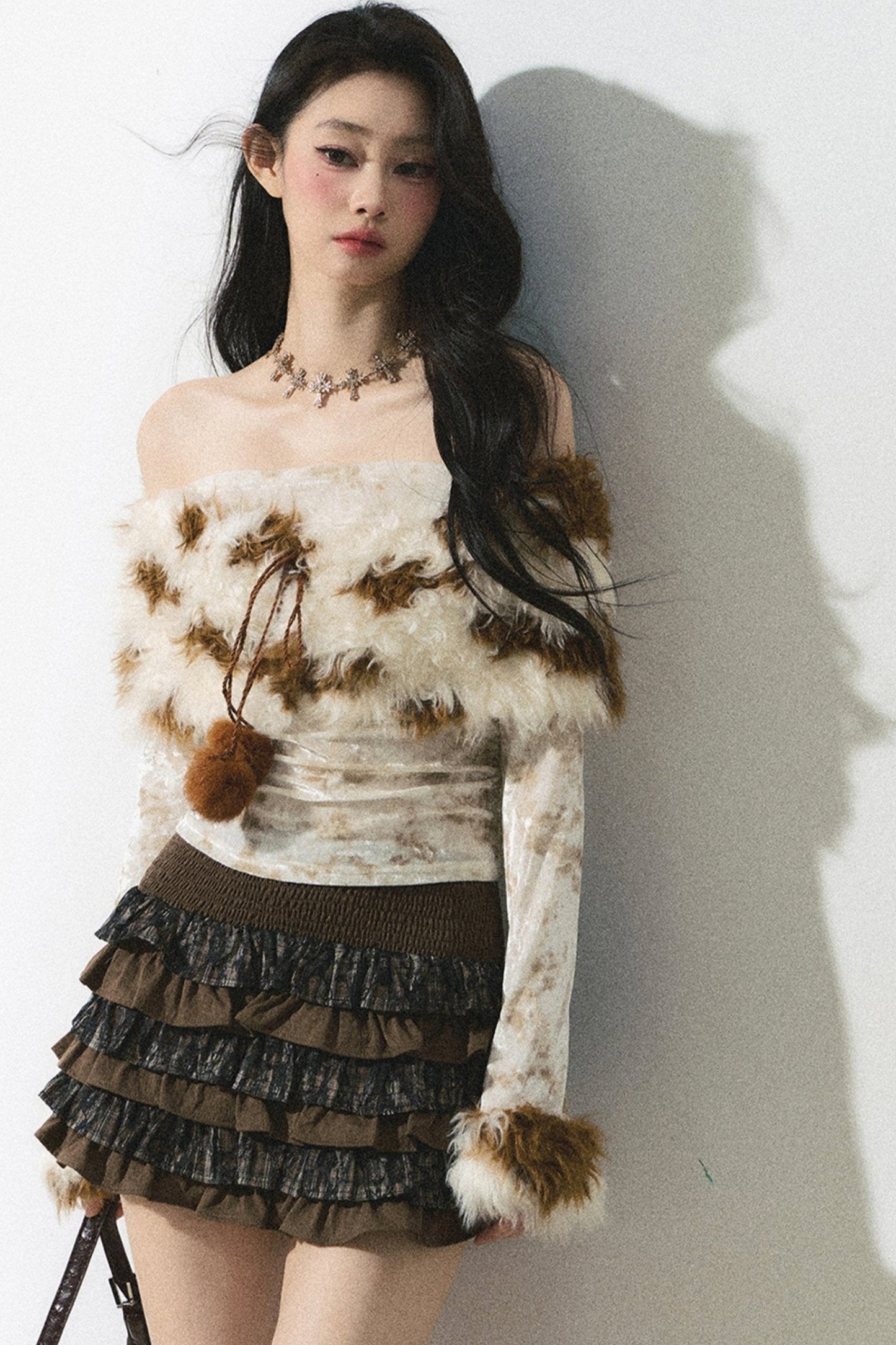 Korean One Shoulder Cropped Knit Top