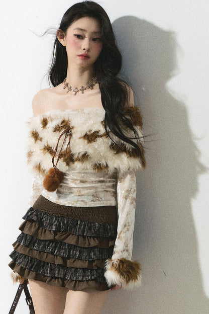 Korean One Shoulder Cropped Knit Top