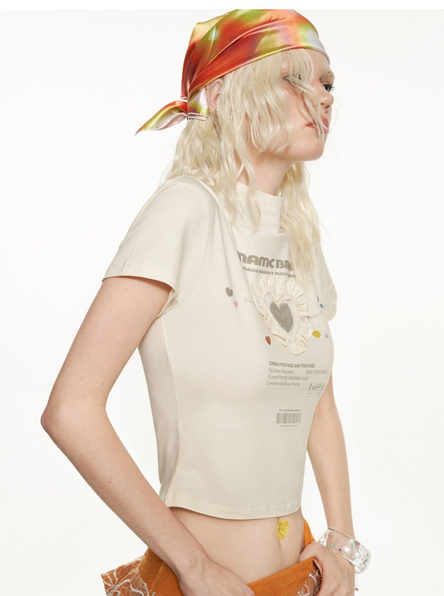 Neck Lace Heart Print Short Sleeve T-Shirt