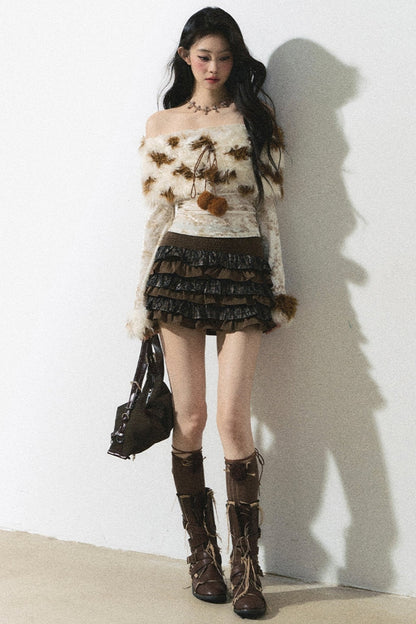 Korean One Shoulder Cropped Knit Top