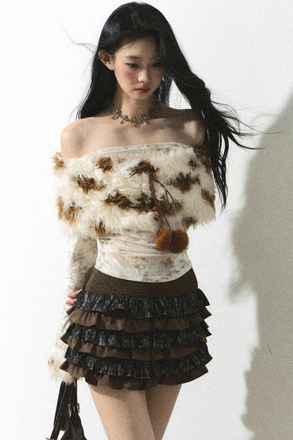 Korean One Shoulder Cropped Knit Top