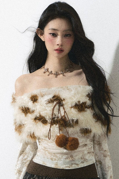 Korean One Shoulder Cropped Knit Top