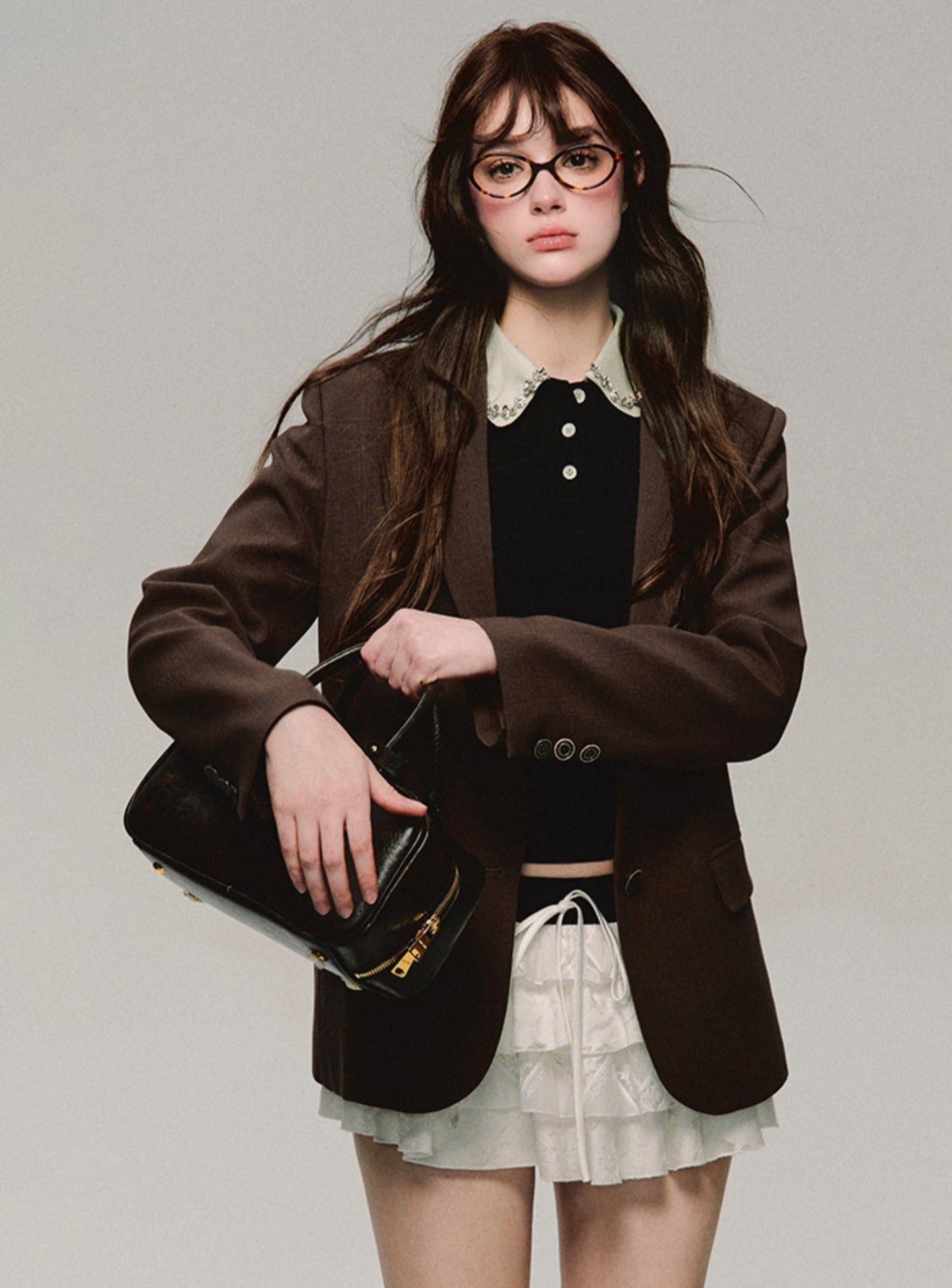 Polo Neck Short Sleeved Stretch Panelled Top