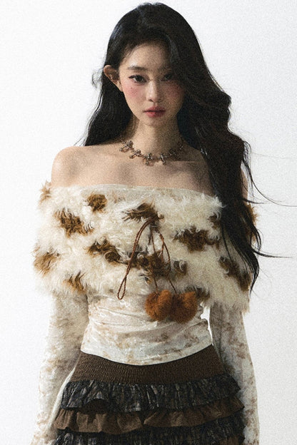 Korean One Shoulder Cropped Knit Top