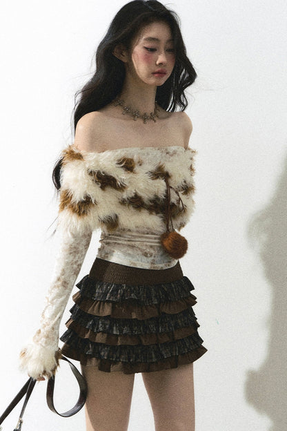 Korean One Shoulder Cropped Knit Top