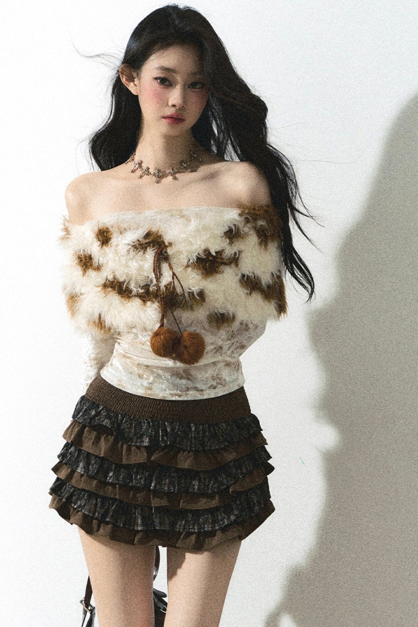 Korean One Shoulder Cropped Knit Top