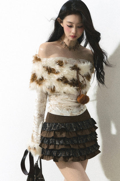 Korean One Shoulder Cropped Knit Top