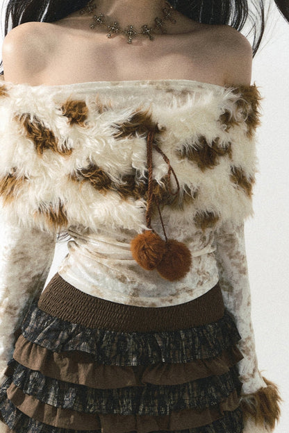 Korean One Shoulder Cropped Knit Top