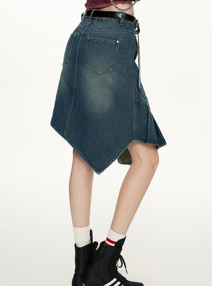 Retro Irregular Denim Skirt