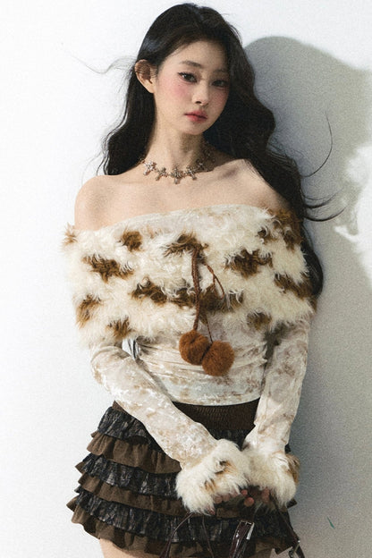 Korean One Shoulder Cropped Knit Top